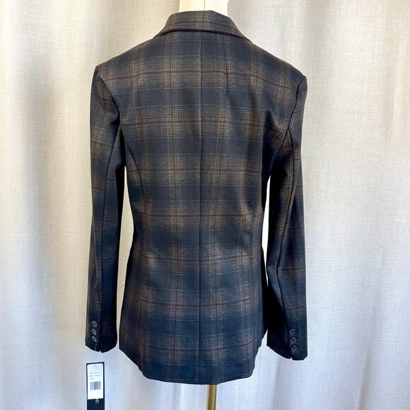 NWT Liverpool Los Angeles Brown Black Plaid Stretch Blazer Jacket Single Button - Picture 4 of 8